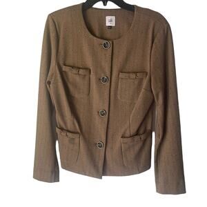 Cabi Size Medium Brown Herringbone Career‎ Button Up Sweater Shacket Jacket
